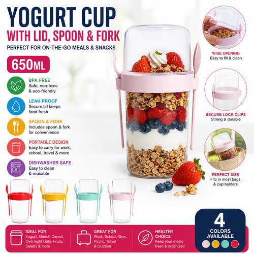 Yogurt cup with lid - , spoon